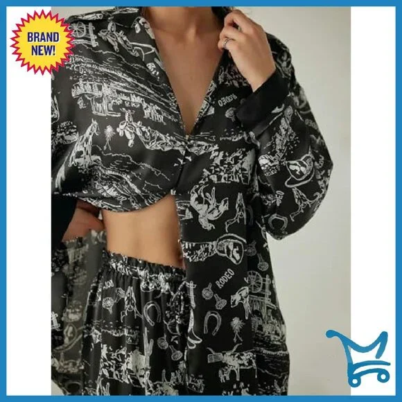 Satin Pajama Set Long Sleeve Button Down Lounge Wear Women's Sleepwear